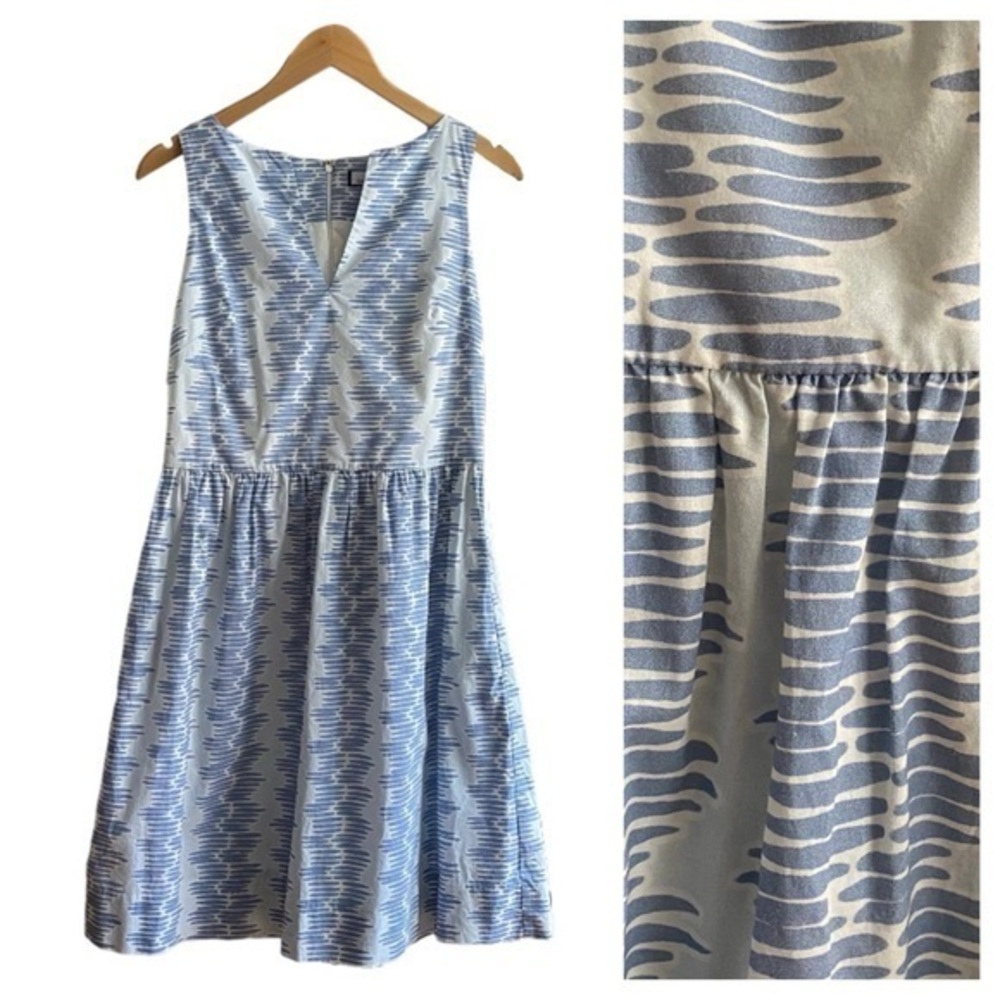 CK Bradley Blue White Print Sleeveless Fit and Flare Dress Medium